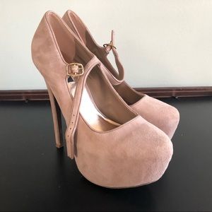 Blush pink suede platform pumps 7.5
